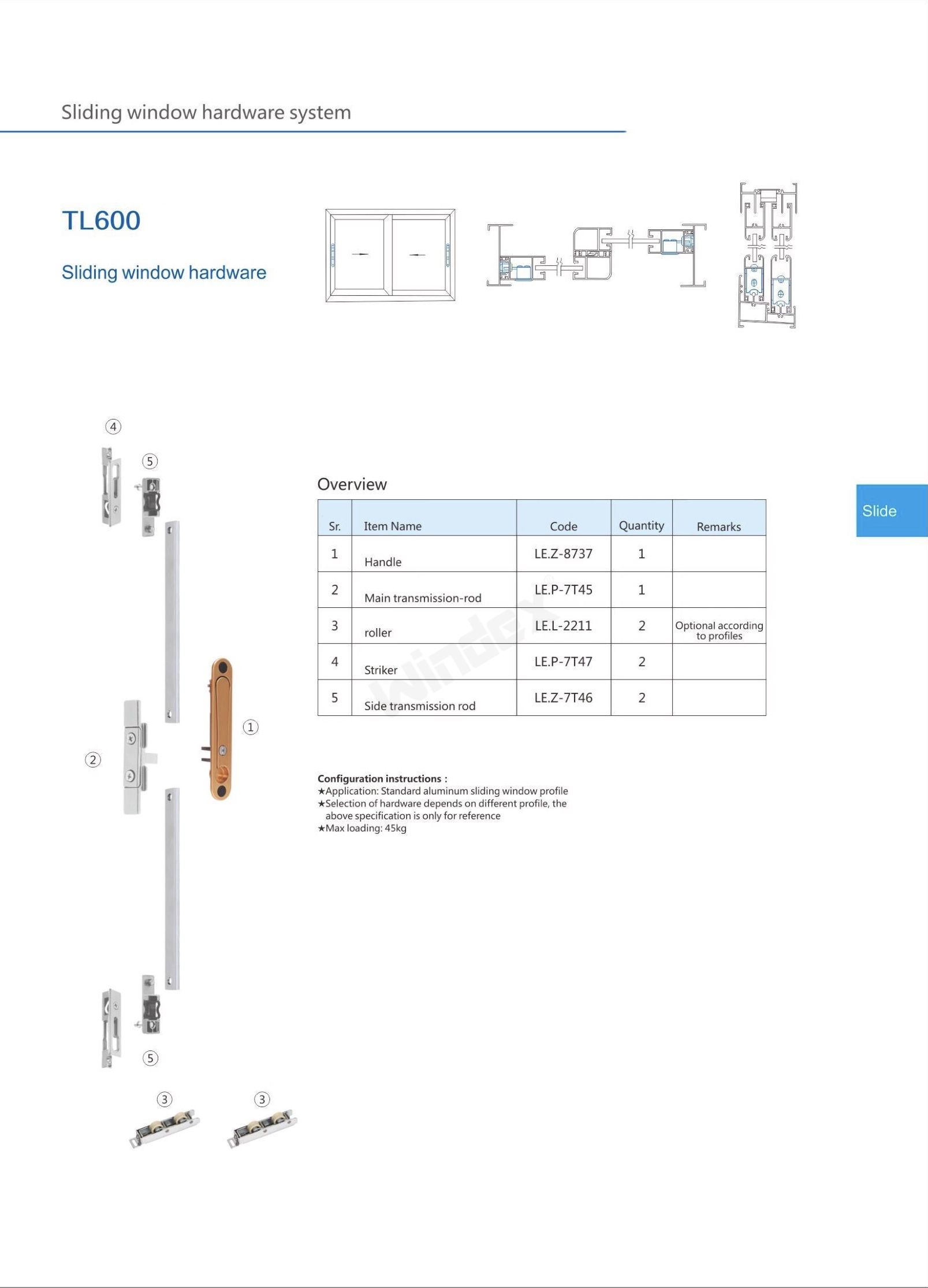 Sliding window hardware TL600