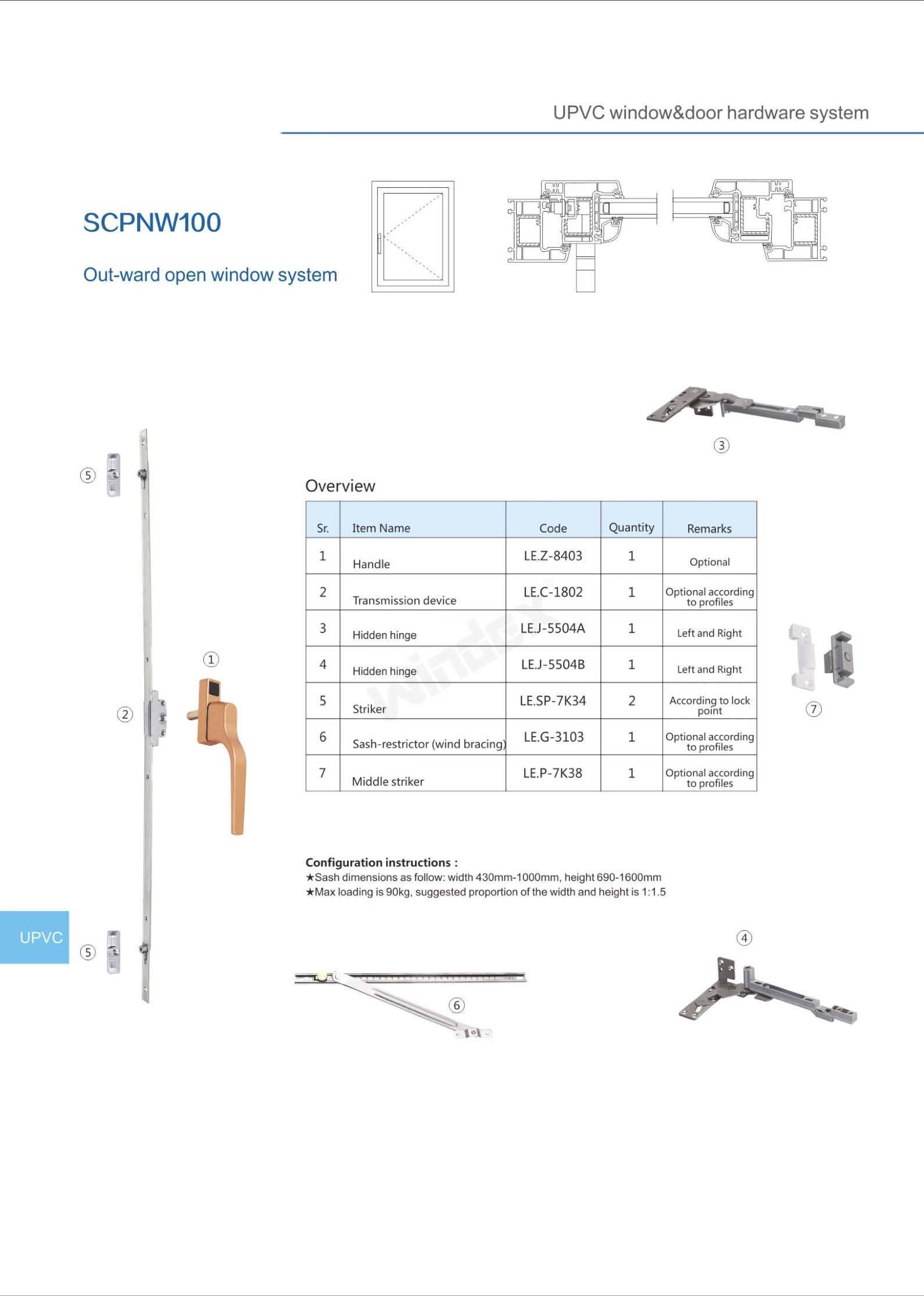 Outward open window hardware SCPNW100