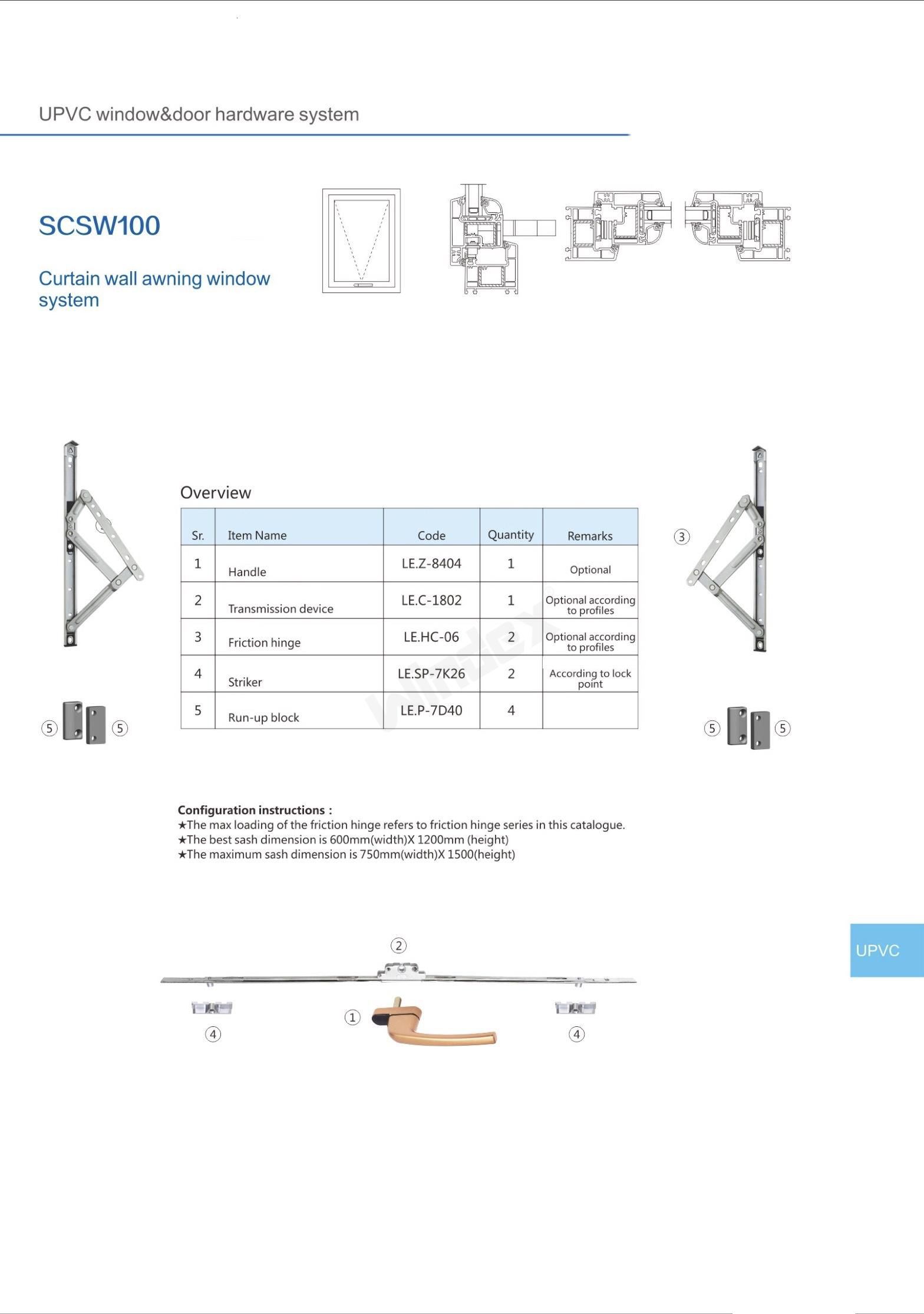 Top hung window hardware SCSW100