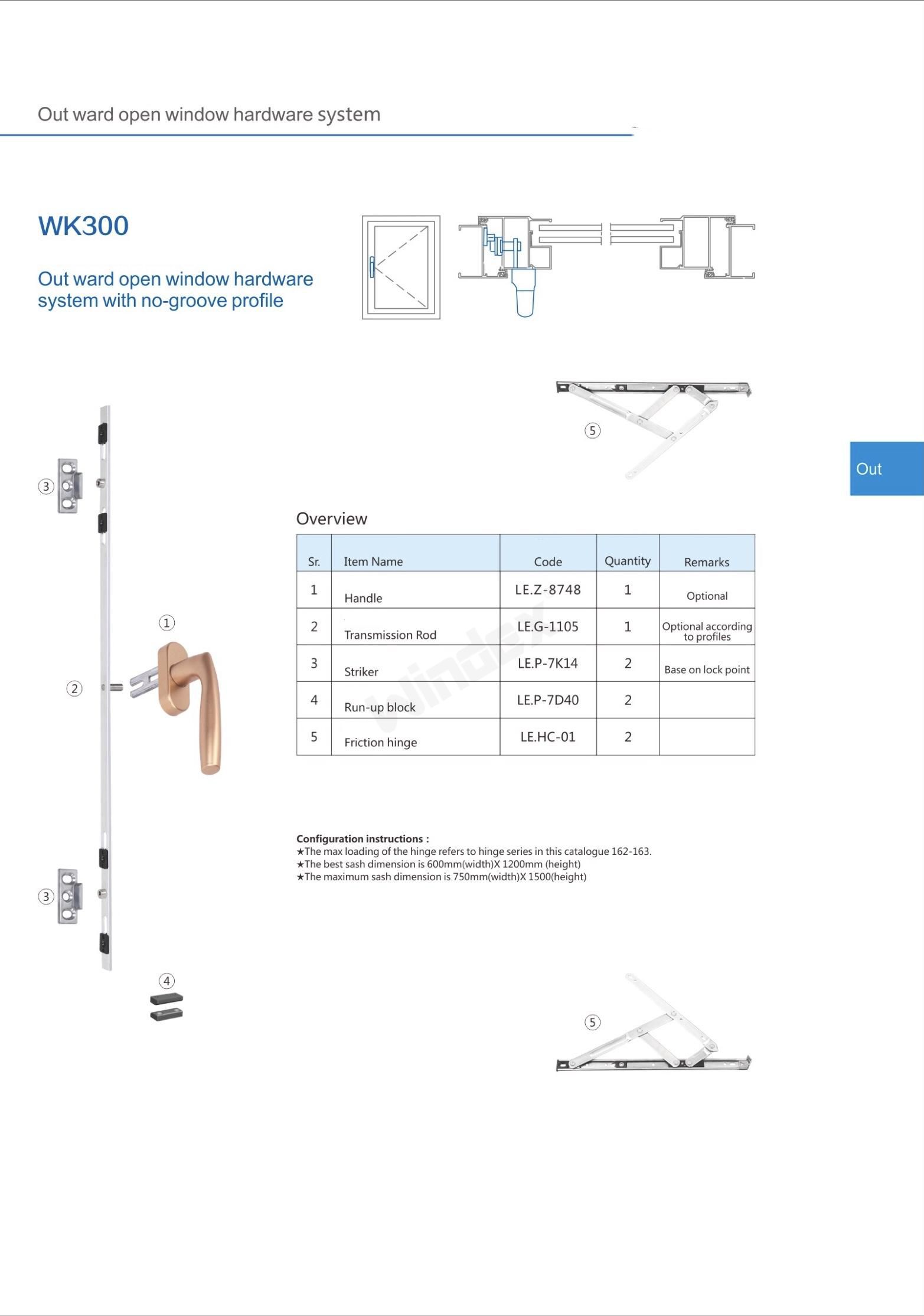 Outward open window hardware WK300