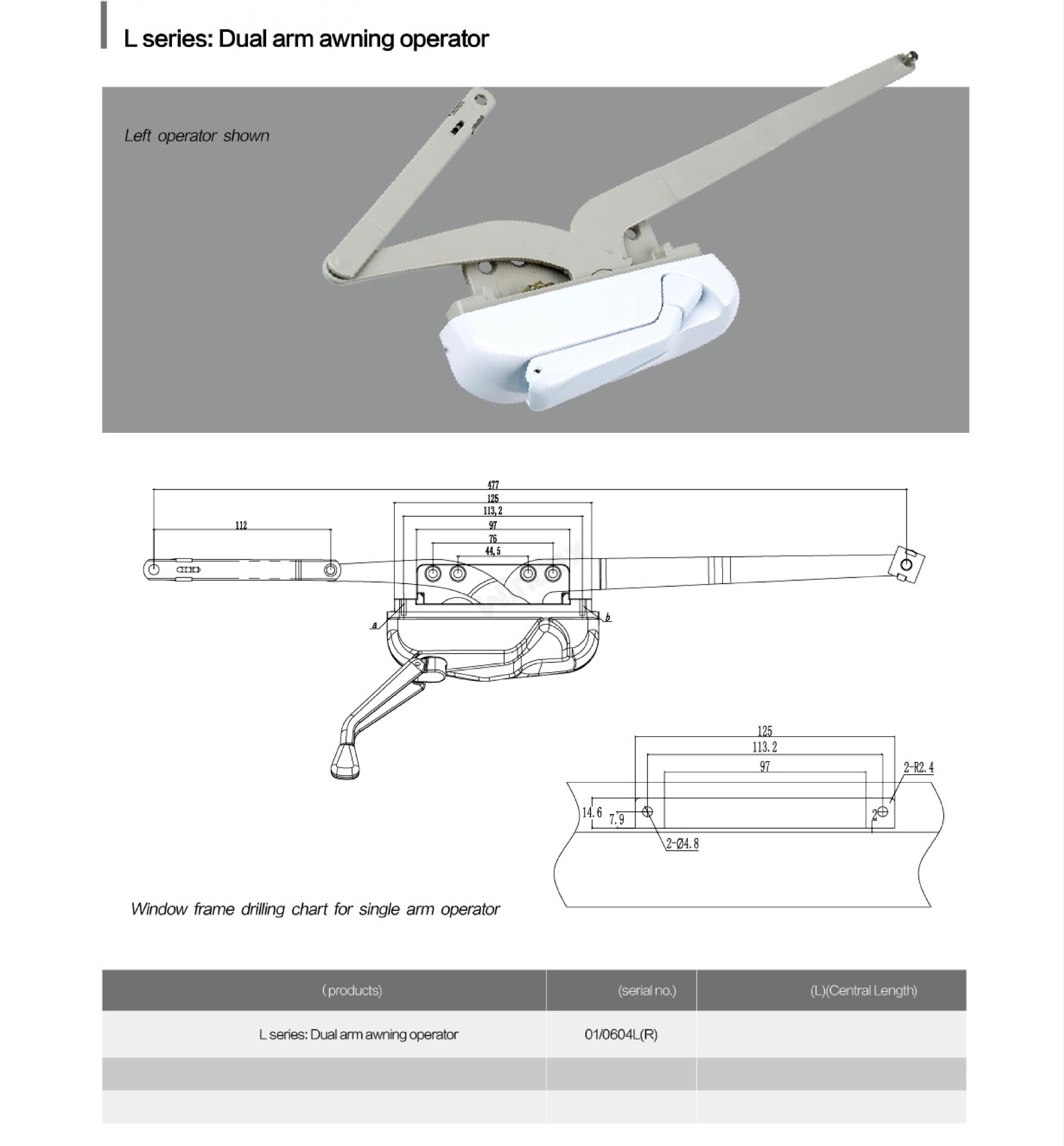 L Series - Dual Arm Awning Operator